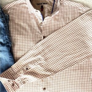 Visconti Black Men's Casual Cream and Brown Button Down Shirt